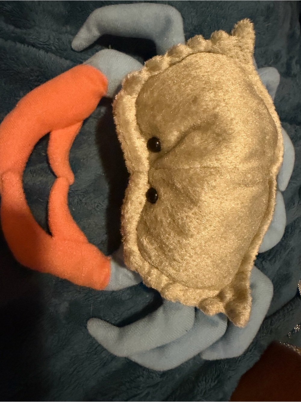 Plush Crab Toy - Tan Body with Blue Legs and Orange Claws